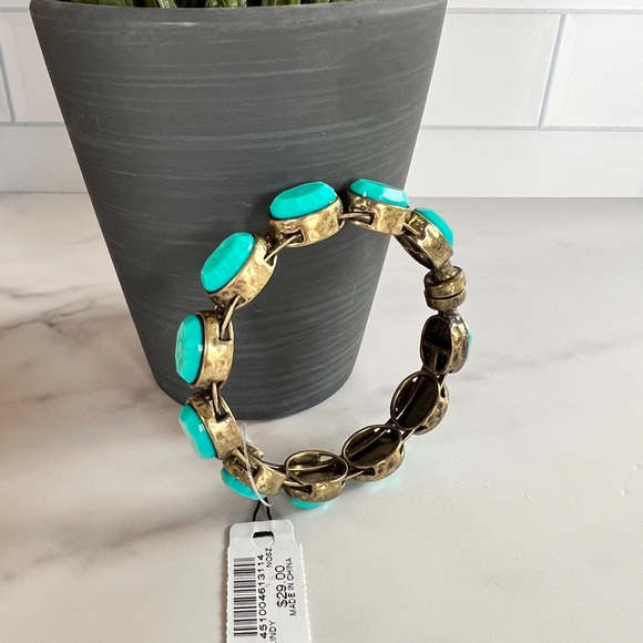 Express Turquoise and Gold Toned Gemstone Magnetic Bracelet - Picture 2 of 5